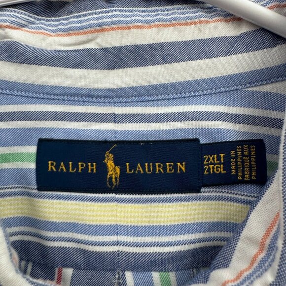 Ralph Lauren Button Down Shirt Mens 2XLT Tall Blue Striped Business Casual Pony - Picture 3 of 8